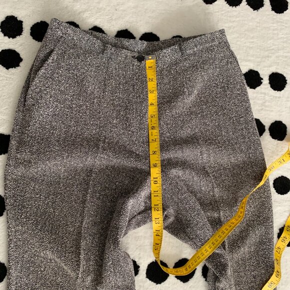 Vintage Pant Suit Tweed Herringbone Faux Fur Collar Blazer High Rise 2 Piece Set - Picture 11 of 16